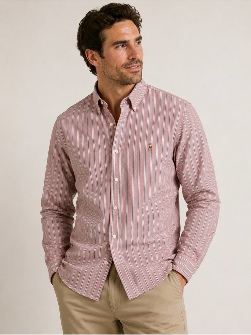 Vintage Ralph Lauren Pink and Chambray Stripe Button-Down Shirt